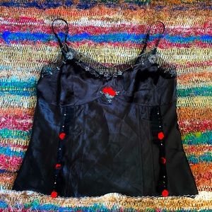 Black Satin Rose Gothic Alternative Tank Top Lingerie